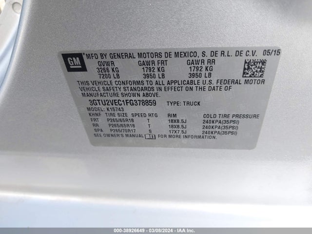 GMC Sierra 1500 Slt 2015 3GTU2VEC1FG378859 Image 9