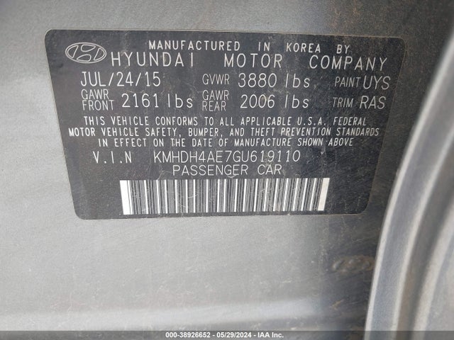 Hyundai ELANTRA SE 2016 KMHDH4AE7GU619110 Image 9