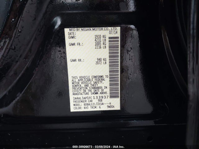 Nissan Altima 2.5 S 2015 1N4AL3AP1FC133937 Image 9