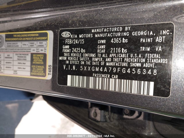 KIA Optima Lx 2015 5XXGM4A79FG456348 Image 9