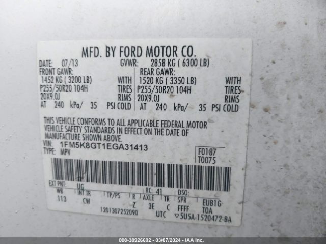 1FM5K8GT1EGA31413 Ford EXPLORER SPORT