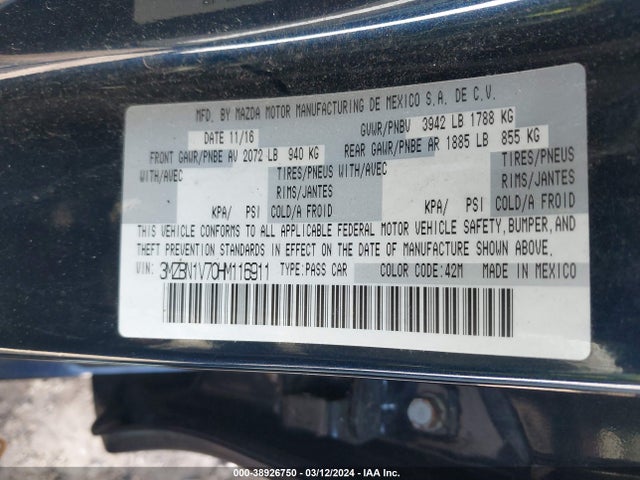 3MZBN1V70HM116911 Mazda Mazda3 Touring