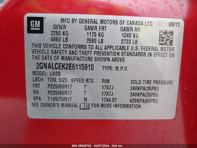 Chevrolet Equinox 2lt 2014 2GNALCEK2E6115910 Image 9