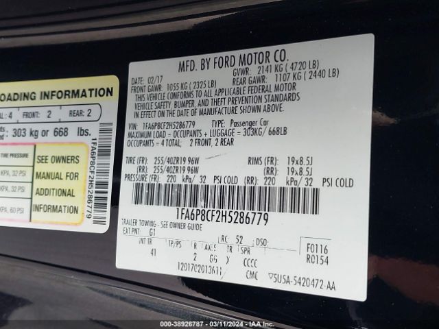 1FA6P8CF2H5286779 Ford Mustang Gt Premium