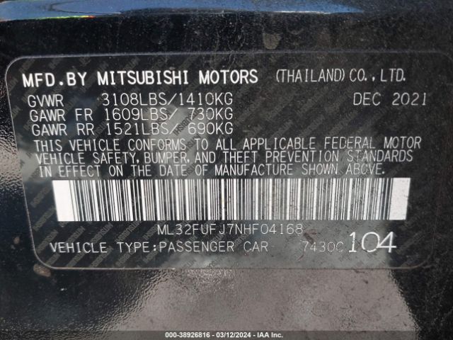 ML32FUFJ7NHF04168 Mitsubishi Mirage G4 Black Edition