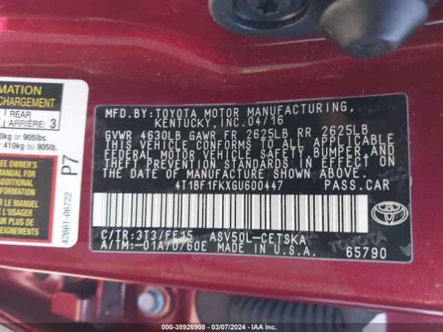 4T1BF1FKXGU600447 Toyota CAMRY SE