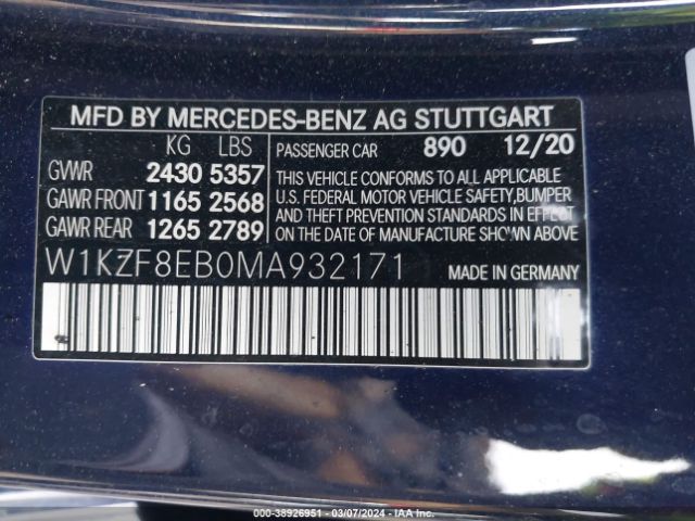 2021 MERCEDES-BENZ E 350 W1KZF8EB0MA932171 Photo 8