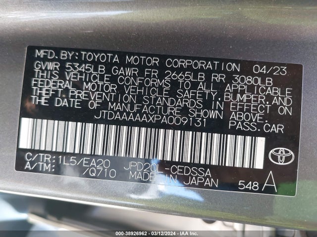 Toyota Mirai Xle 2023 JTDAAAAAXPA009131 Image 9