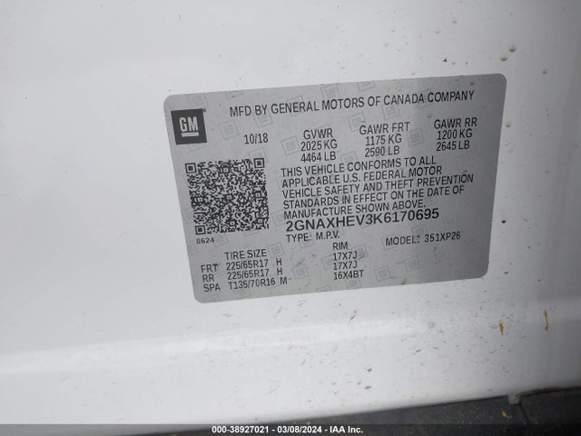 Chevrolet EQUINOX LS 2019 2GNAXHEV3K6170695 Image 9