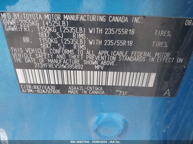 Toyota Rav4 Limited 2017 2T3YFREV5HW395892 Image 9