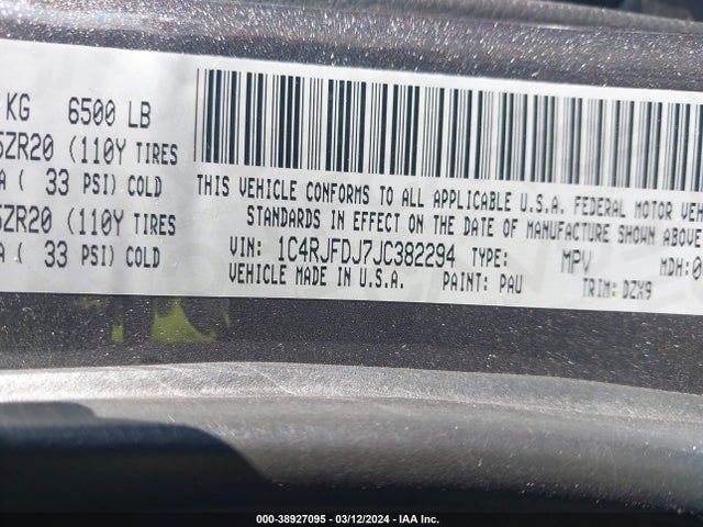 1C4RJFDJ7JC382294 Jeep Grand Cherokee Srt 4x4