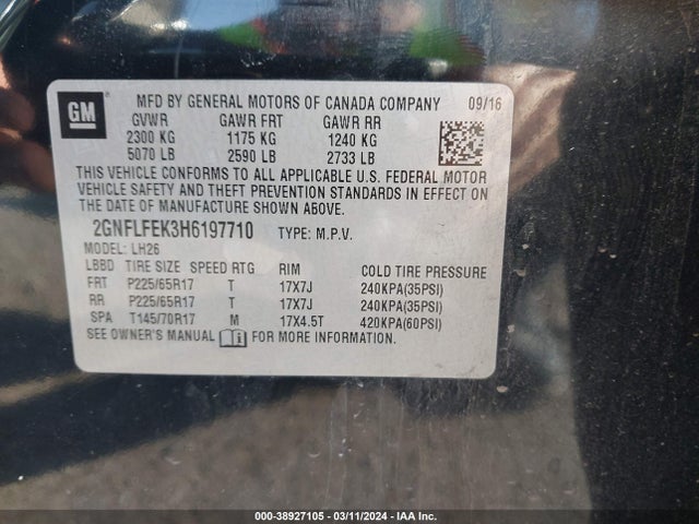 Chevrolet EQUINOX LT 2017 2GNFLFEK3H6197710 Image 9