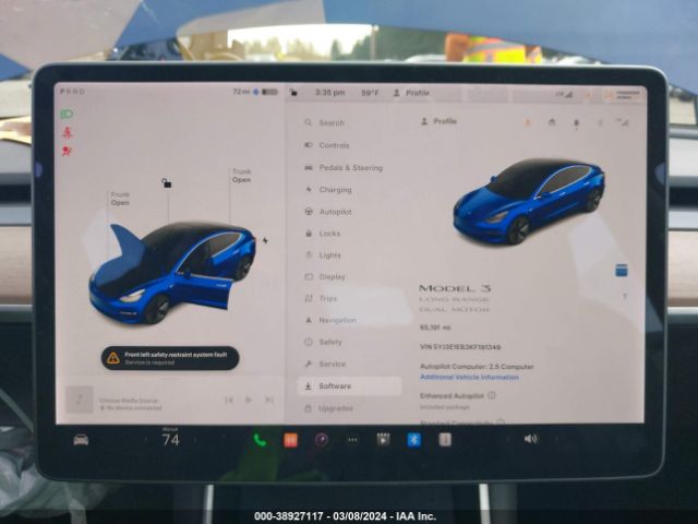 5YJ3E1EB3KF191349 Tesla Model 3 Long Range/performance