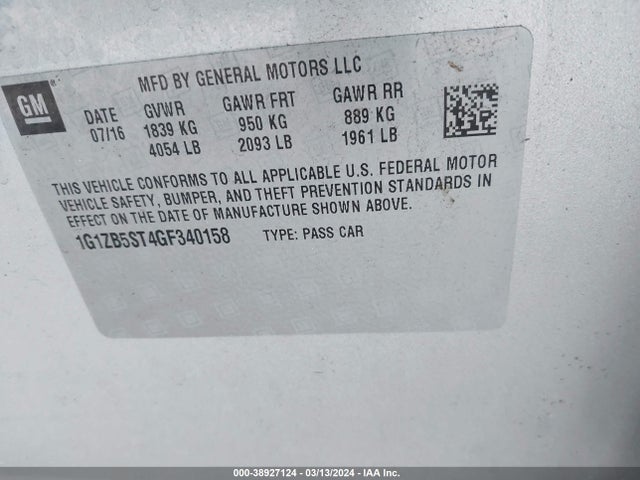 Chevrolet MALIBU LS 2016 1G1ZB5ST4GF340158 Image 9