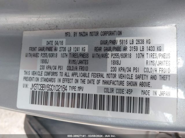 JM3TCBBY6G0102164 Mazda CX-9 SPORT