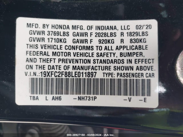 Honda Civic Sport 2020 19XFC2F88LE011897 Image 9