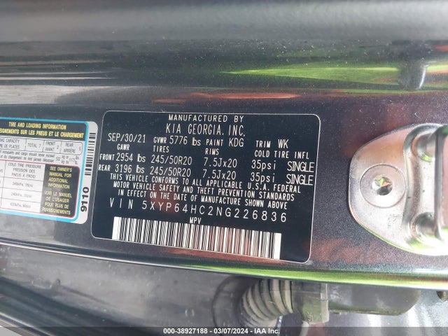 KIA Telluride S 2022 5XYP64HC2NG226836 Image 9
