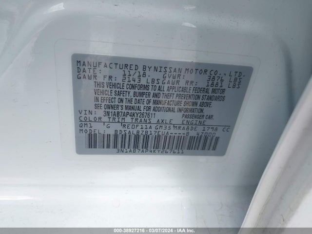 Nissan SENTRA S 2019 3N1AB7AP4KY267611 Image 9