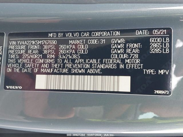 YV4A221K5M1767690 Volvo Xc90 T6 Momentum 6 Passenger