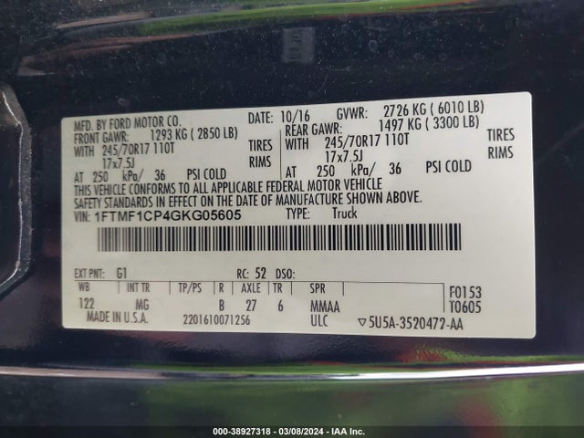 Ford F-150 Xlt 2016 1FTMF1CP4GKG05605 Image 9