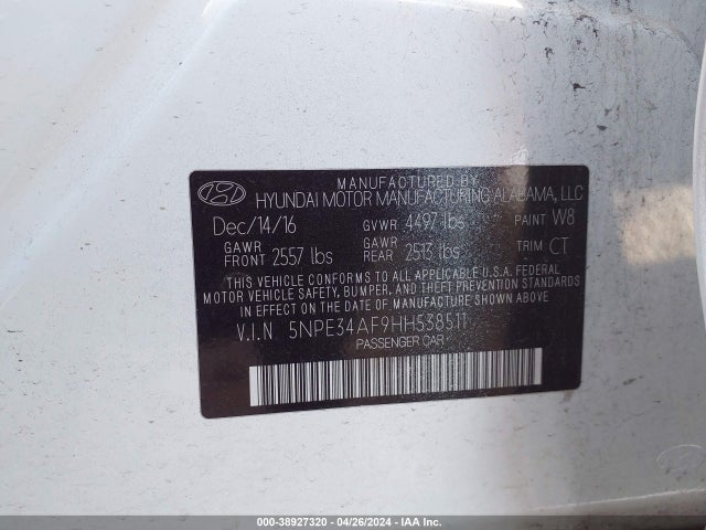 Hyundai Sonata Sport 2017 5NPE34AF9HH538511 Image 9