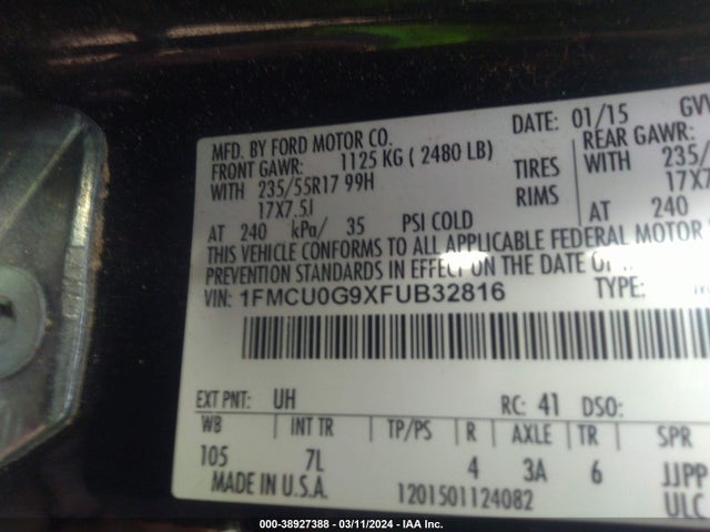 Ford ESCAPE SE 2015 1FMCU0G9XFUB32816 Image 9
