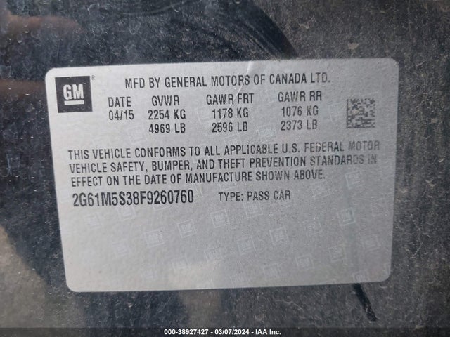 Cadillac XTS LUXURY 2015 2G61M5S38F9260760 Image 9