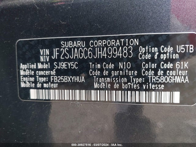 Subaru Forester 2.5i Premium 2018 JF2SJAGC6JH499483 Image 9