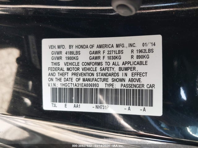 Honda Accord Lx-s 2014 1HGCT1A31EA006993 Image 8
