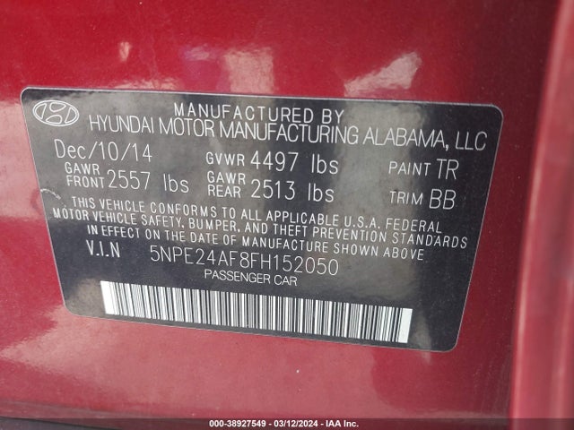 Hyundai SONATA SE 2015 5NPE24AF8FH152050 Image 9