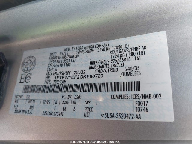 Ford F150 2016 1FTFW1EF2GKE80729 Image 21