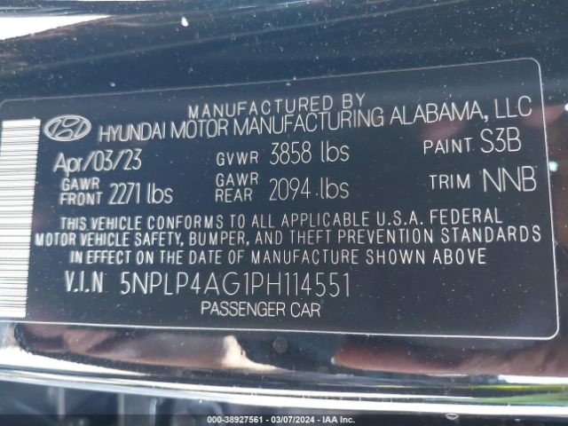 5NPLP4AG1PH114551 Hyundai Elantra Limited