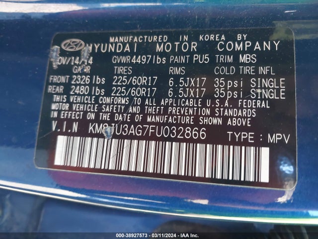 Hyundai TUCSON SE 2015 KM8JU3AG7FU032866 Image 9