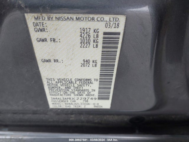 Nissan Altima 2.5 Sr 2018 1N4AL3AP8JC229749 Image 9