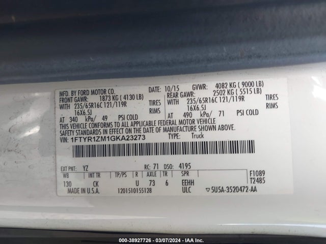 Ford Transit-250 2016 1FTYR1ZM1GKA23273 Image 9