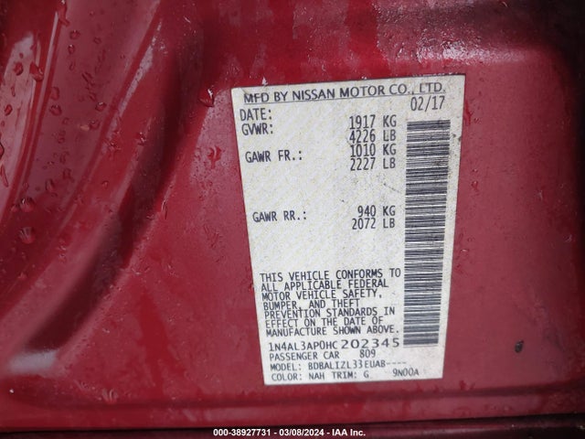 Nissan Altima 2.5 Sv 2017 1N4AL3AP0HC202345 Image 9