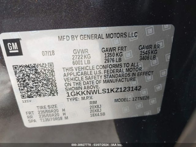 1GKKNWLS1KZ123142 GMC Acadia Slt-2