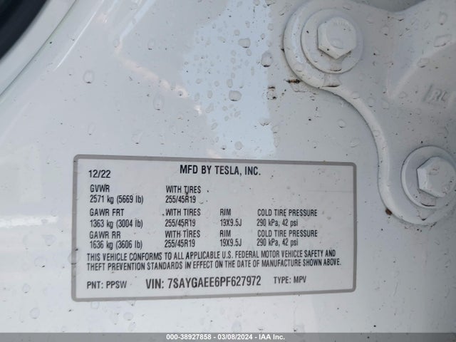 Tesla Model Y 2023 7SAYGAEE6PF627972 Image 9
