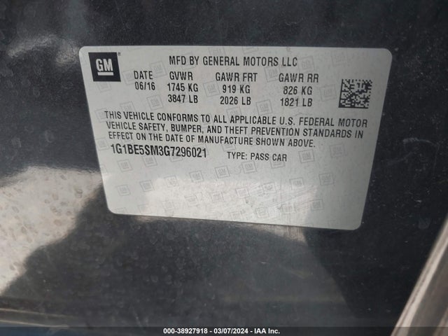 Chevrolet Cruze Lt Auto 2016 1G1BE5SM3G7296021 Image 9