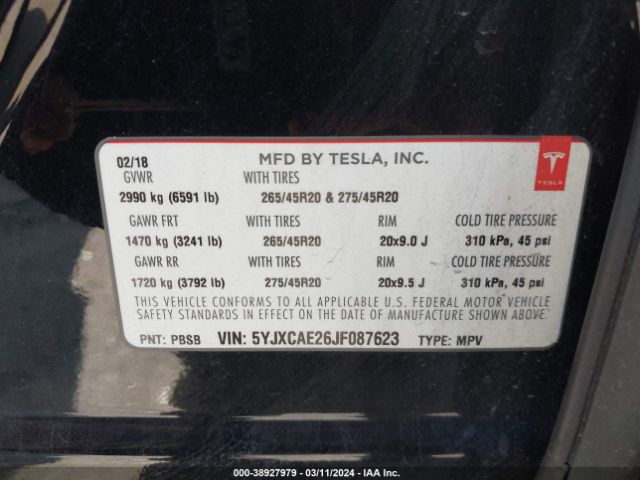 5YJXCAE26JF087623 Tesla Model X 100d/75d/p100d