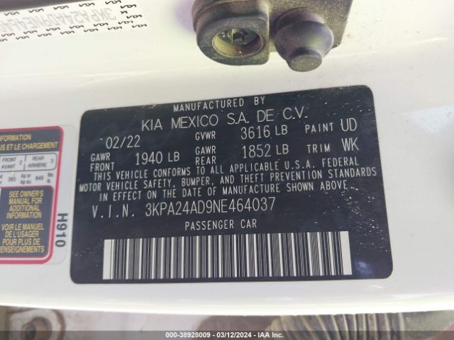 3KPA24AD9NE464037 KIA RIO LX
