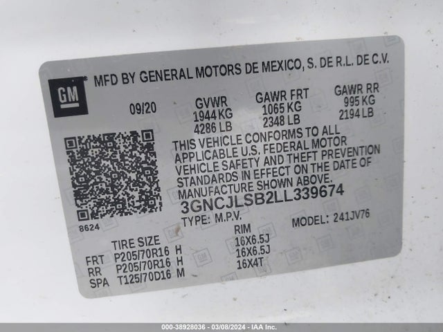 Chevrolet Trax Fwd Lt 2020 3GNCJLSB2LL339674 Image 9