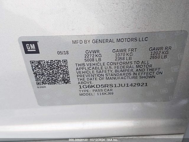 1G6KD5RS1JU142921 Cadillac CT6 LUXURY