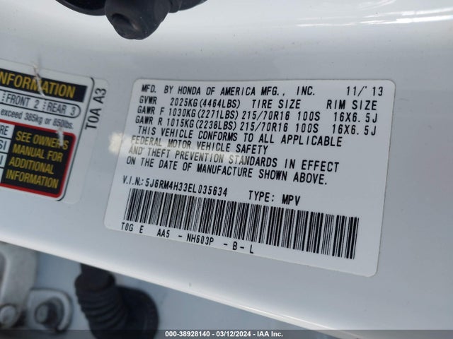 Honda CR-V LX 2014 5J6RM4H33EL035634 Image 9