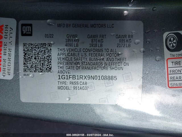 Chevrolet Camaro Rwd  1lt 2022 1G1FB1RX9N0108885 Image 9