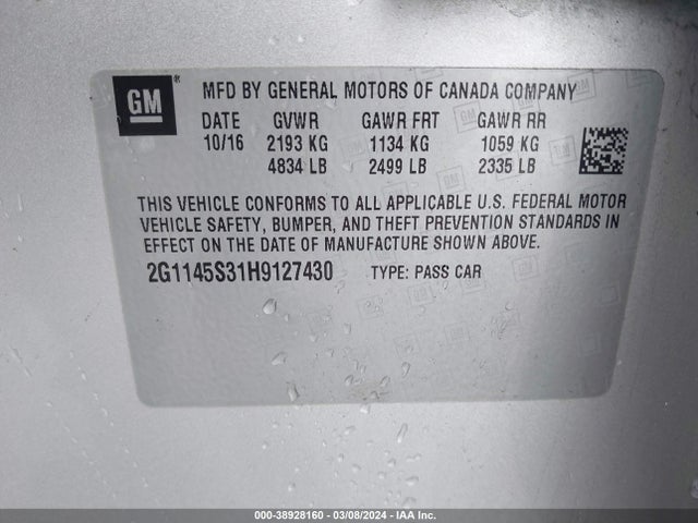 Chevrolet IMPALA 2LZ 2017 2G1145S31H9127430 Image 9