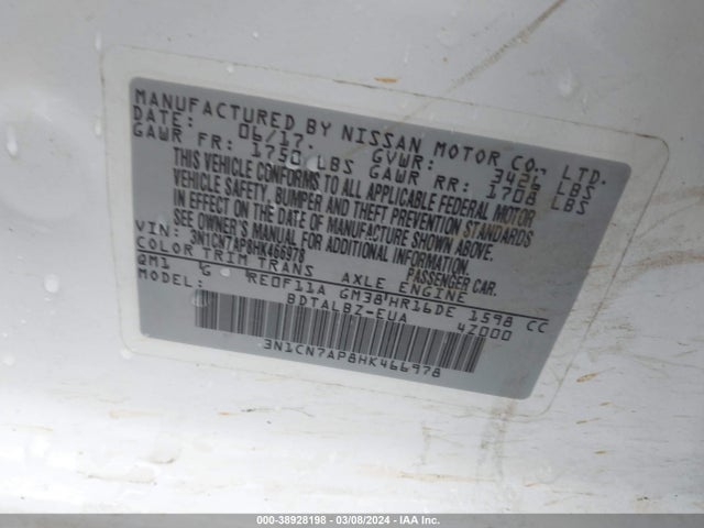 Nissan Versa 1.6 Sv 2017 3N1CN7AP8HK466978 Image 9