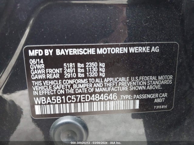 BMW 535i 2014 WBA5B1C57ED484646 Image 9