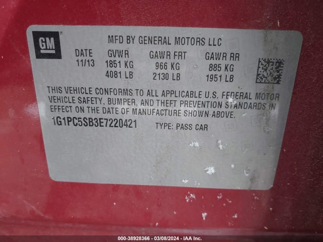 Chevrolet Cruze 1lt Auto 2014 1G1PC5SB3E7220421 Image 9