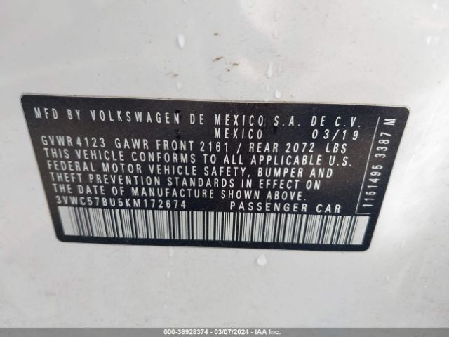 3VWC57BU5KM172674 Volkswagen Jetta 1.4t R-line/1.4t S/1.4t Se